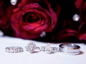The couple's ring sets designed by Jacob the Jeweler.